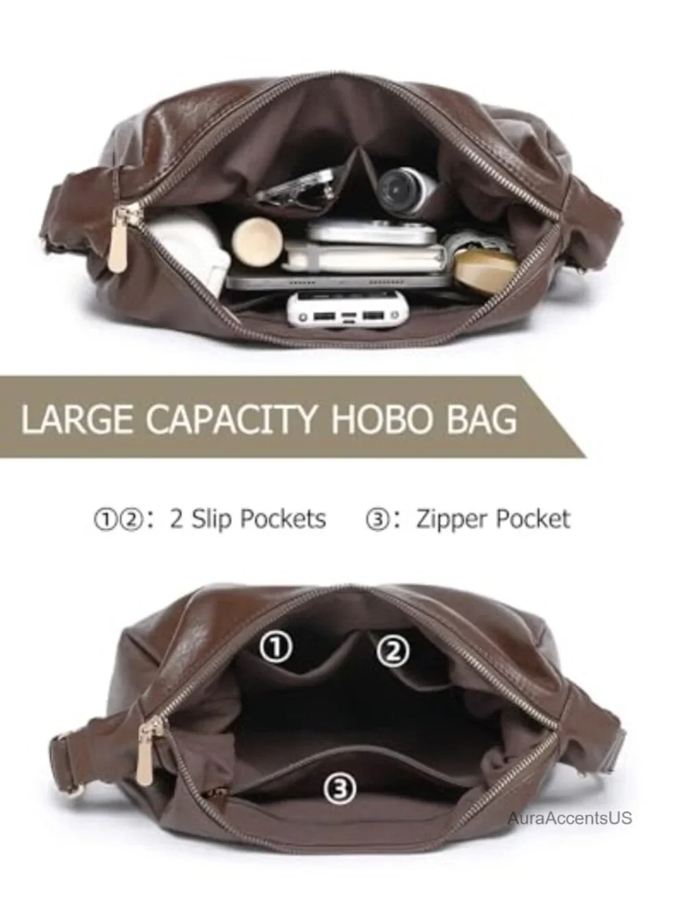 Hobo Bag for Women Vegan Leather Slouchy Shoulder Crossbody Tote with Mini Purse